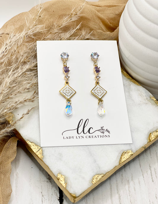 Hmong Gold Tsev Dawb Crystal Drop Earring