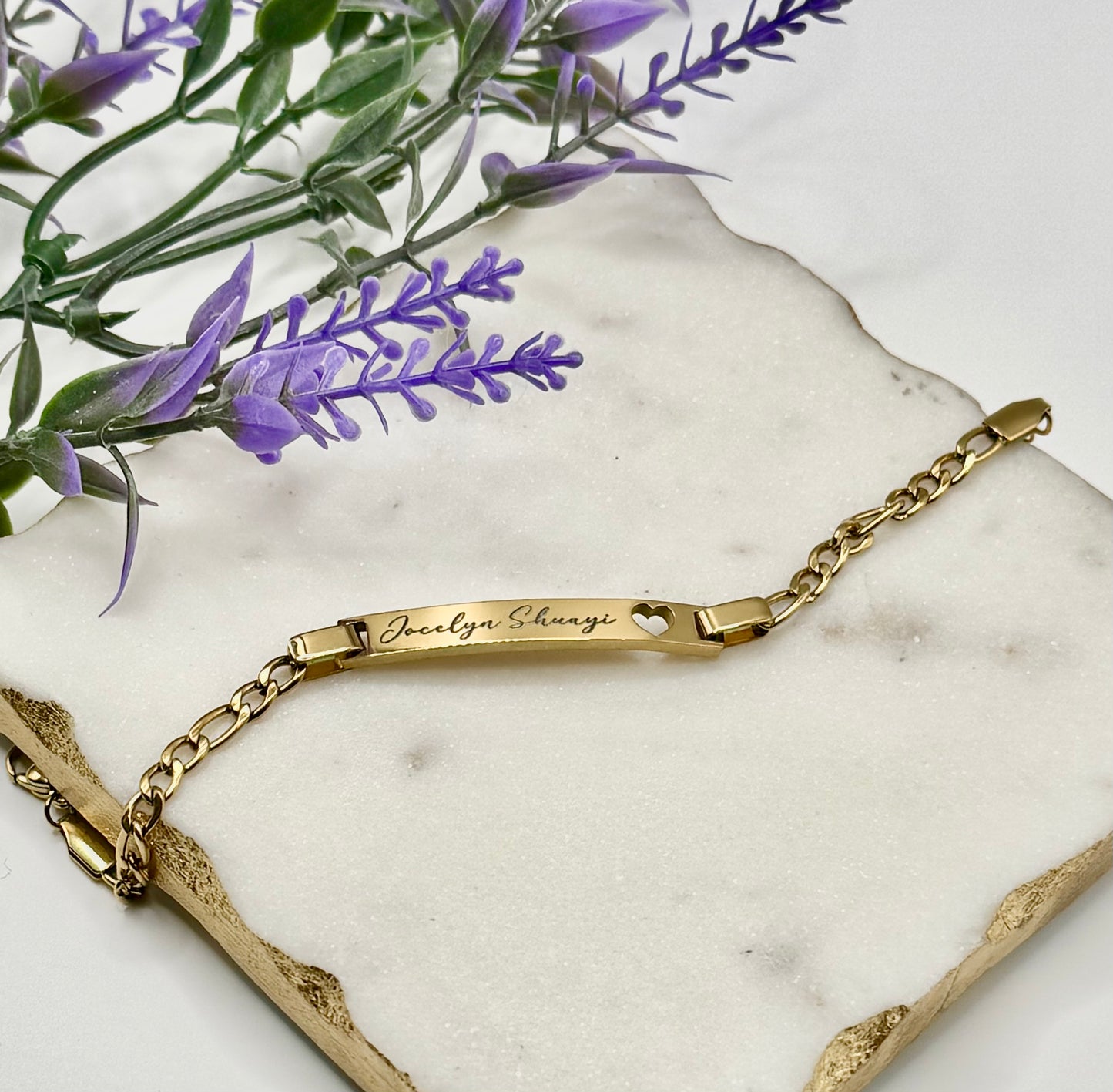 Bar Hollow Heart Engraved Bracelet