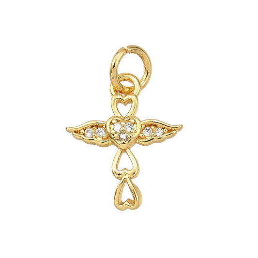 Cross Angel CZ Heart Charm