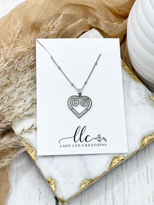 Hmong Silver Heart Pendant Necklace