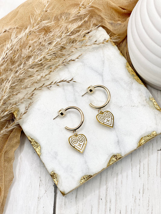 Hmong Gold Heart Moon Earring