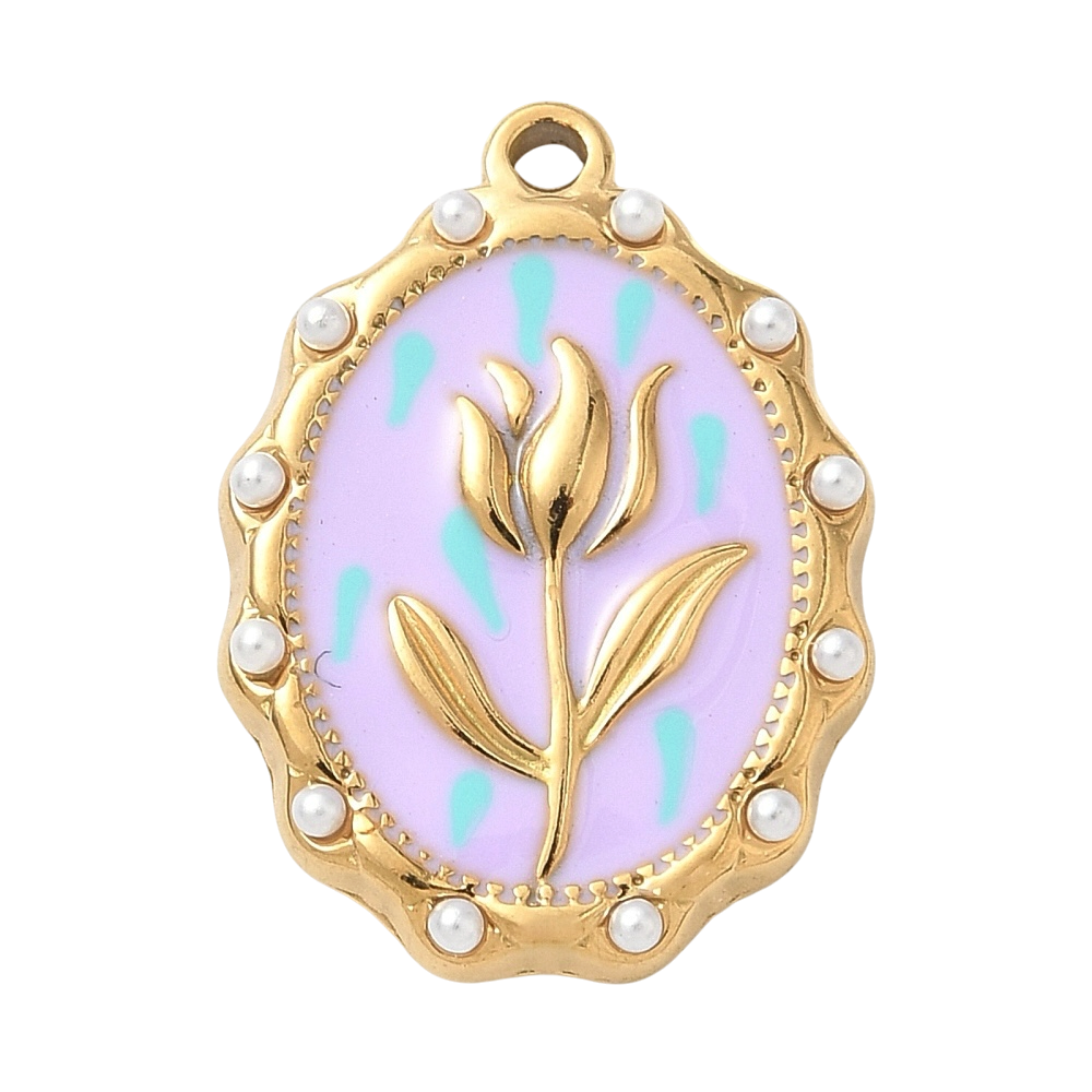 Flower Enamel Oval Charm
