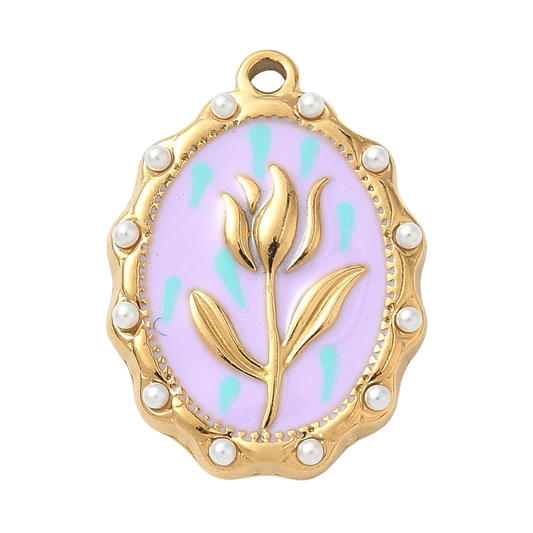 Flower Enamel Oval Charm