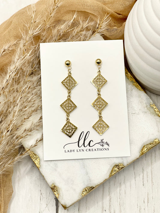 Hmong Gold Triple Hollow Tsev Earring