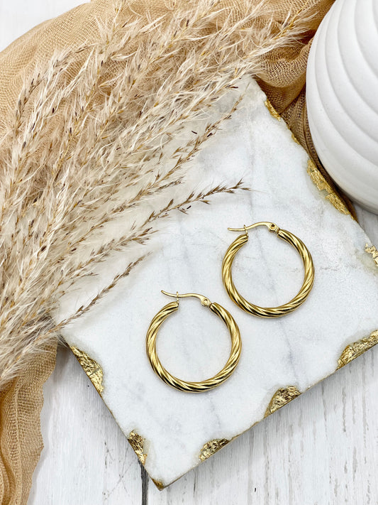 Gold Twist Huggie Hoop Earring