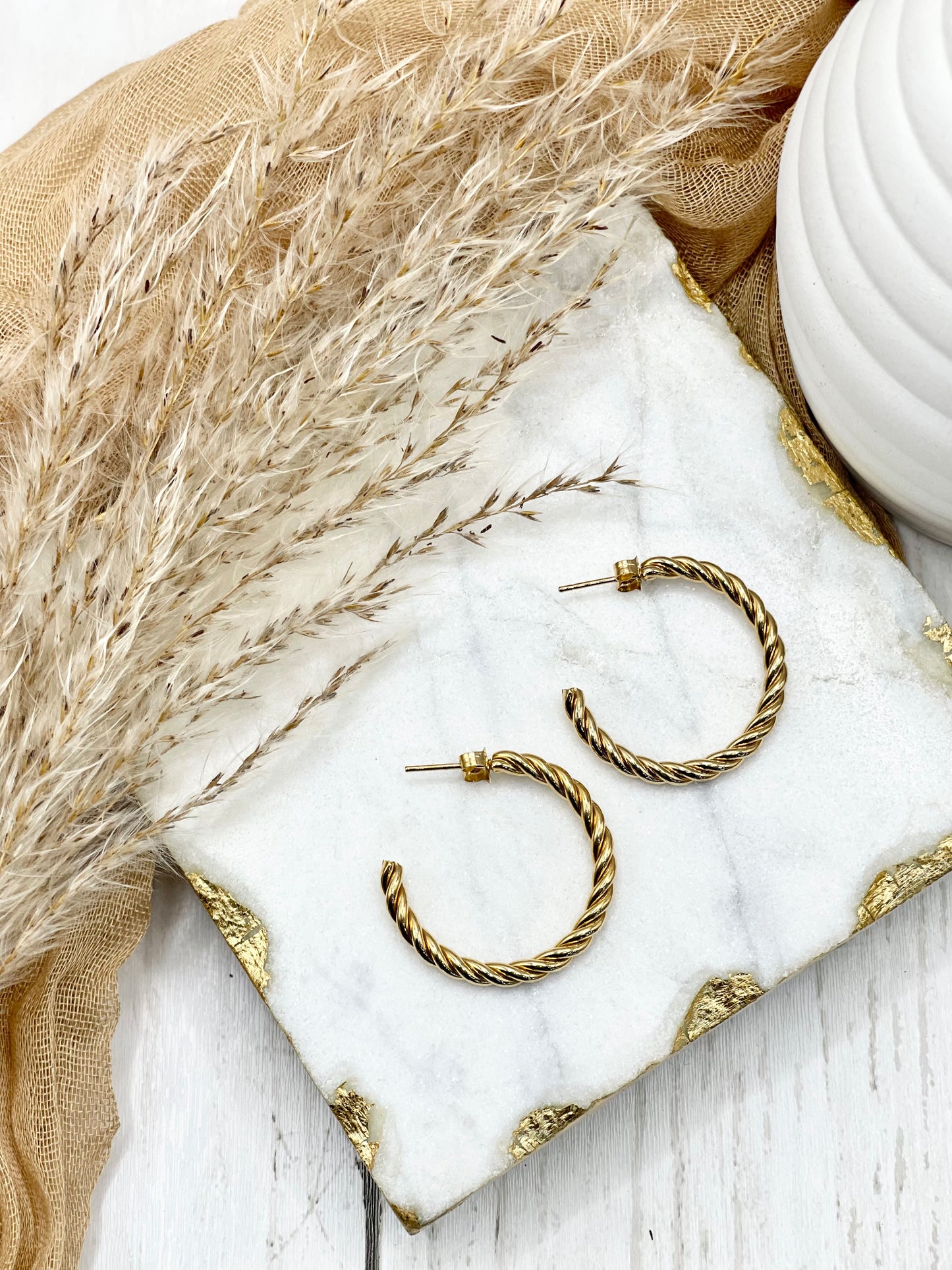 Gold Twist Open Hoop Earring