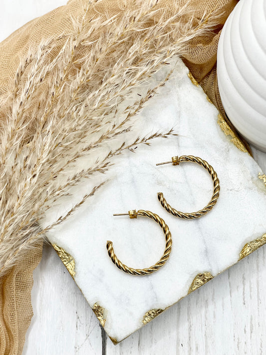 Gold Twist Open Hoop Earring