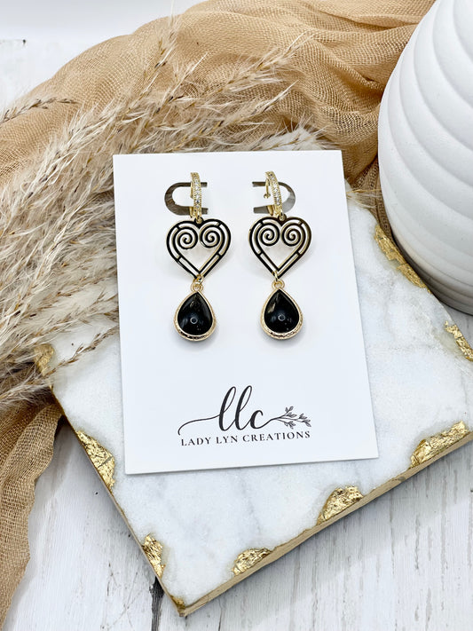 Hmong Gold Hollow Heart Large Teardrop Huggie Earring