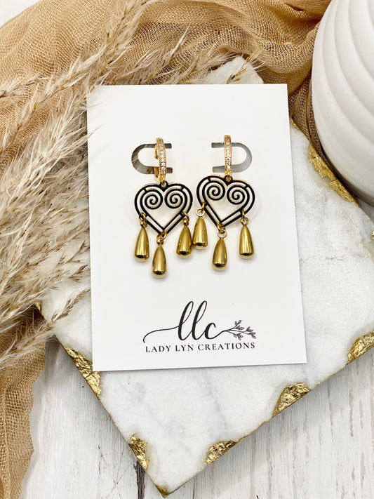 Hmong Gold Hollow Heart Dangle Earring