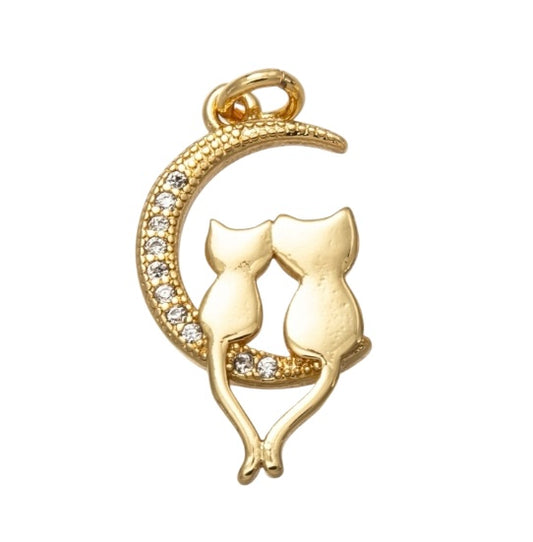Cat Couple Moon Charm
