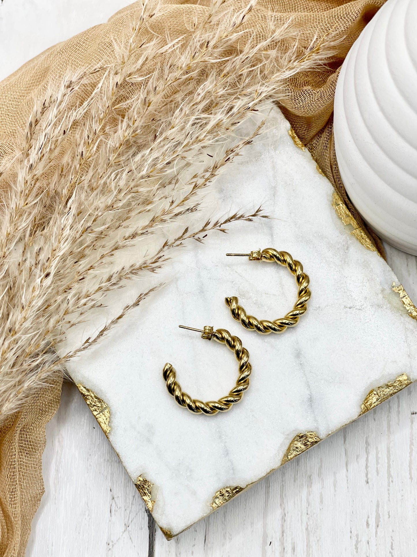 Gold Twist Open Hoop Earring