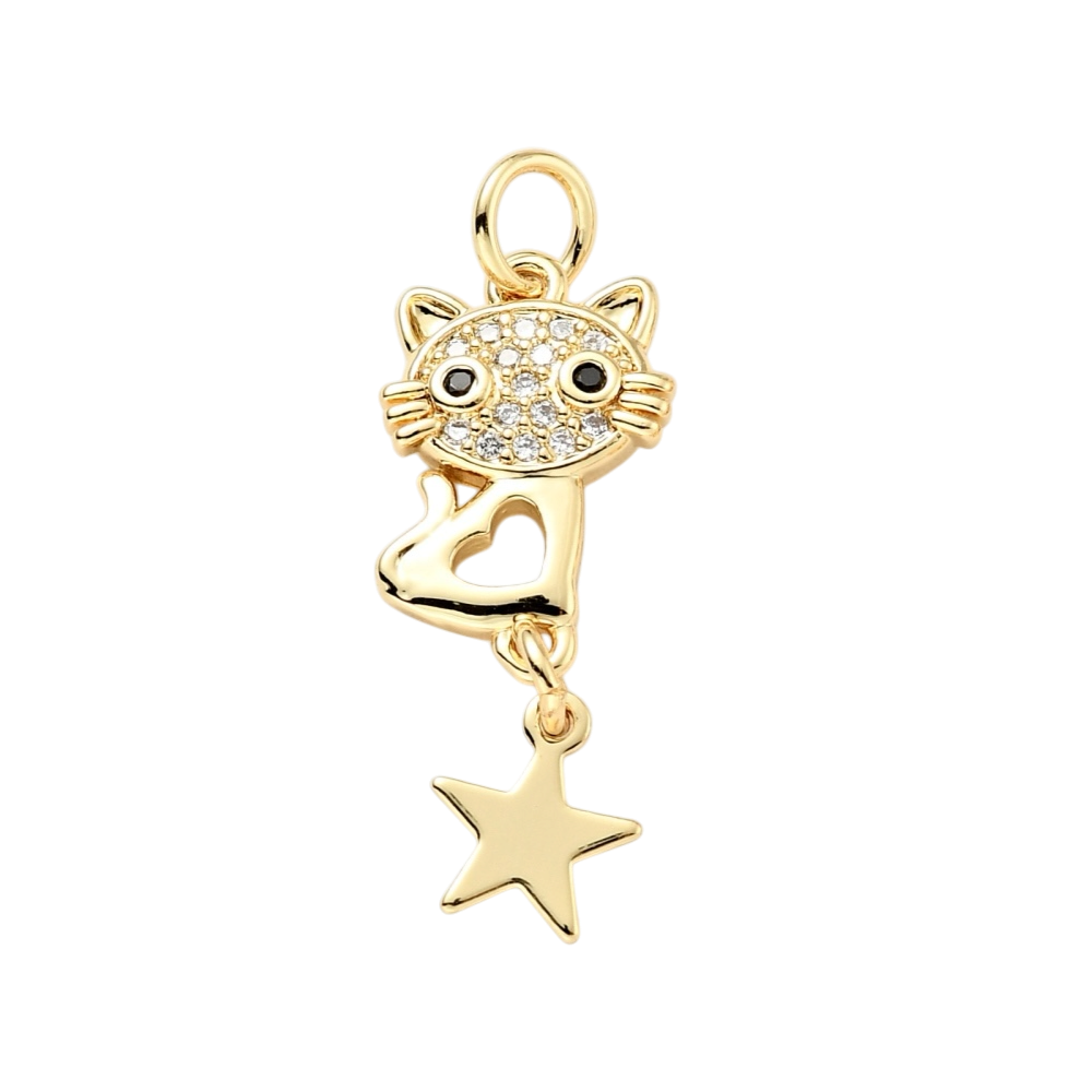 Cat CZ Star Dangle Charm