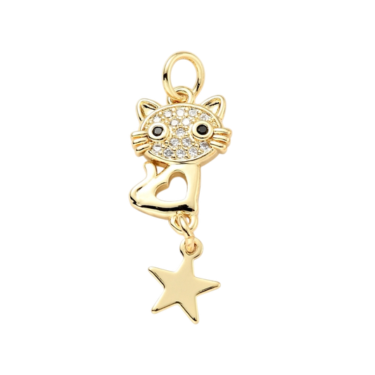 Cat CZ Star Dangle Charm