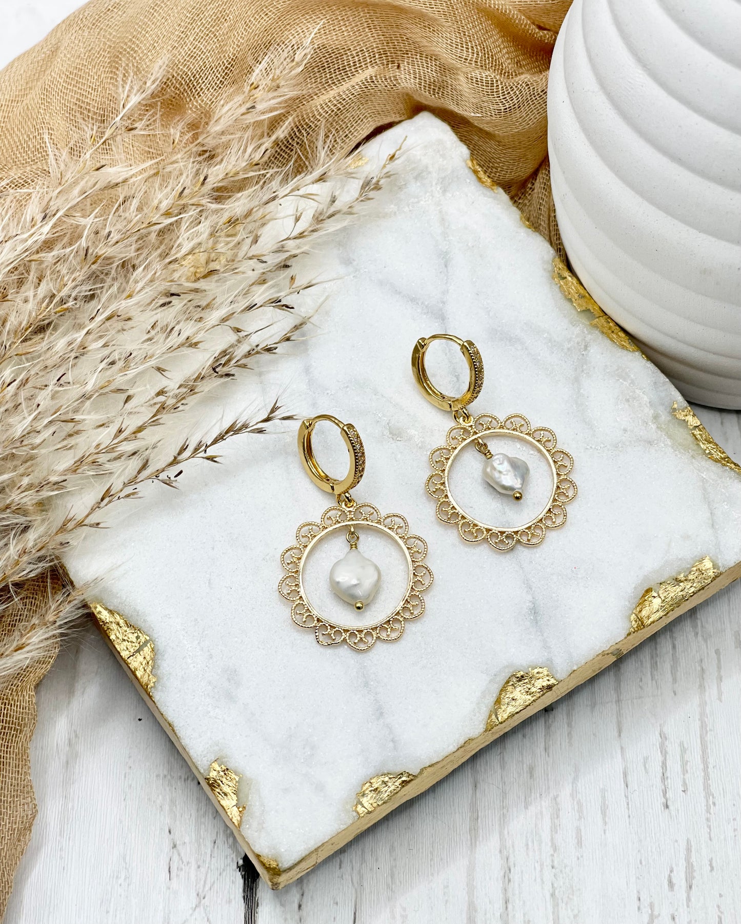 Evelyn Pearl Huggie Earring