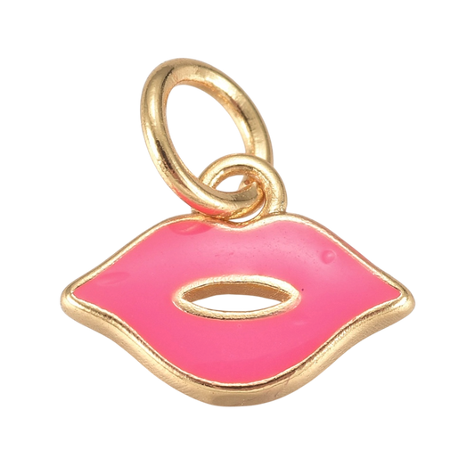 Lip Pink Enamel Charm
