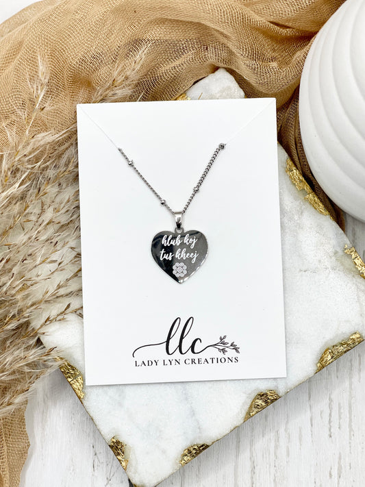 Hmong Silver Hlub Koj Tus Kheej (Love Yourself) Pendant Necklace