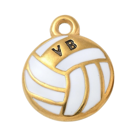 Volleyball White Enamel Charm